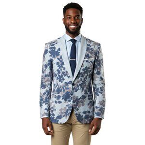 Blue/ Brown Floral Leaf Mens Slim-Fit Jacket by Tazio
